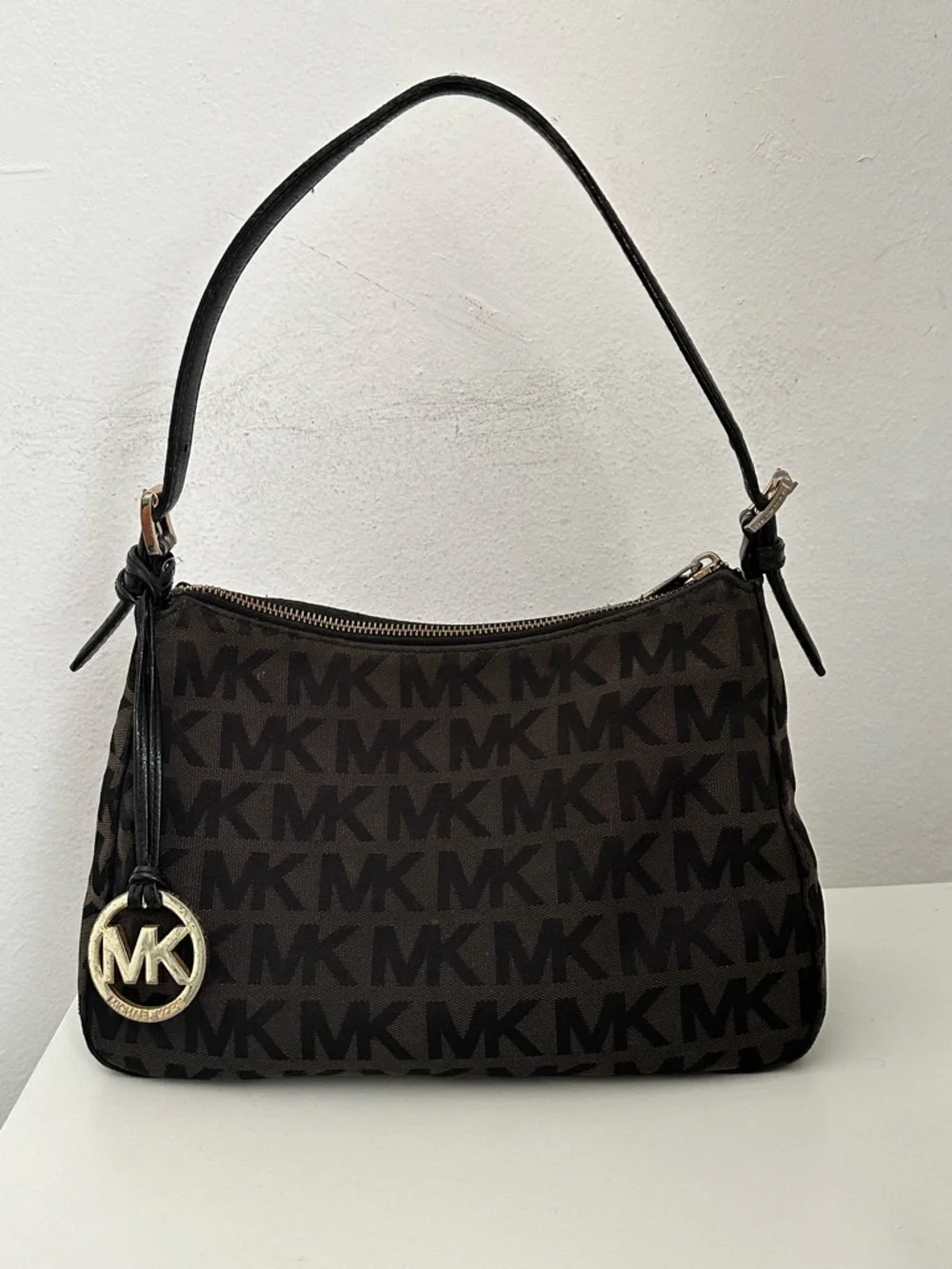 MICHAEL Michael Kors Brown/Black Signature Canvas Shoulder Bag MK Logo - Picture 1 of 8